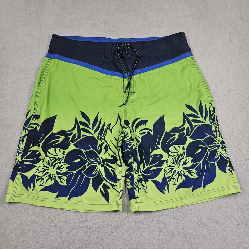 Vintage Y2K No Boundaries Board Shorts Men 38 Floral Hibiscus Hawaiian Swim Surf